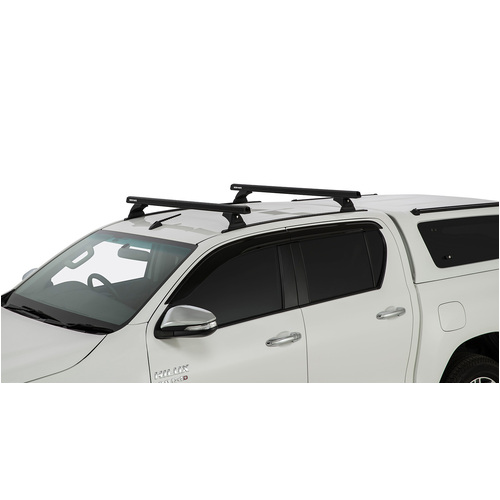 Rhino HD RCH Trackmount Black 2 Bar Roof Rack for TOYOTA Hilux Gen 8 4dr Ute Double Cab 10/15 On